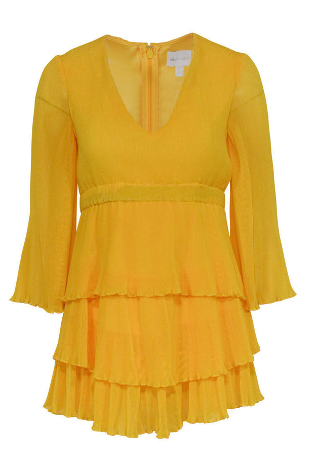 Current Boutique-Alice McCall - Yellow Pleated Tier Mini Dress w/ Bell Sleeves Sz 2