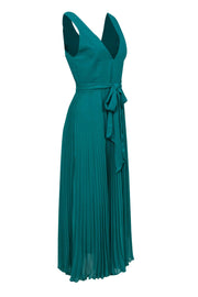 Current Boutique-Alice & Olivia - Aqua Green Pleated Plunge Maxi Dress Sz 6