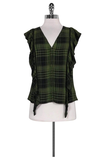 Current Boutique-Alice & Olivia - Army Green & Black Plaid Top Sz S