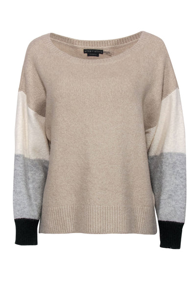 Current Boutique-Alice & Olivia - Beige, Cream & Grey Colorblock Wool Blend Sweater Sz XS