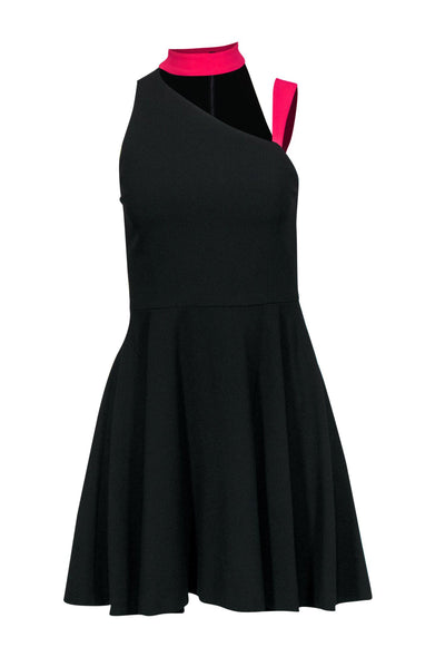 Current Boutique-Alice & Olivia - Black Asymmetric Dress w/ Pink Trim Sz 2