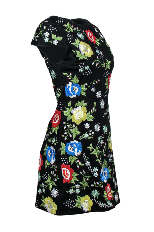 Current Boutique-Alice & Olivia - Black Cotton Embroidered Floral Dress Sz 4