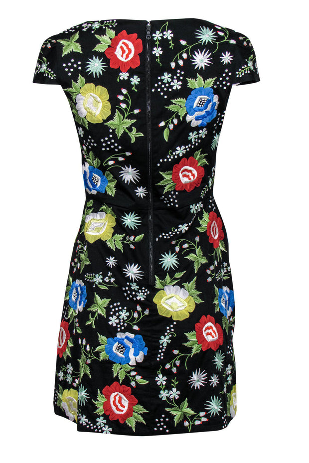 Current Boutique-Alice & Olivia - Black Cotton Embroidered Floral Dress Sz 4