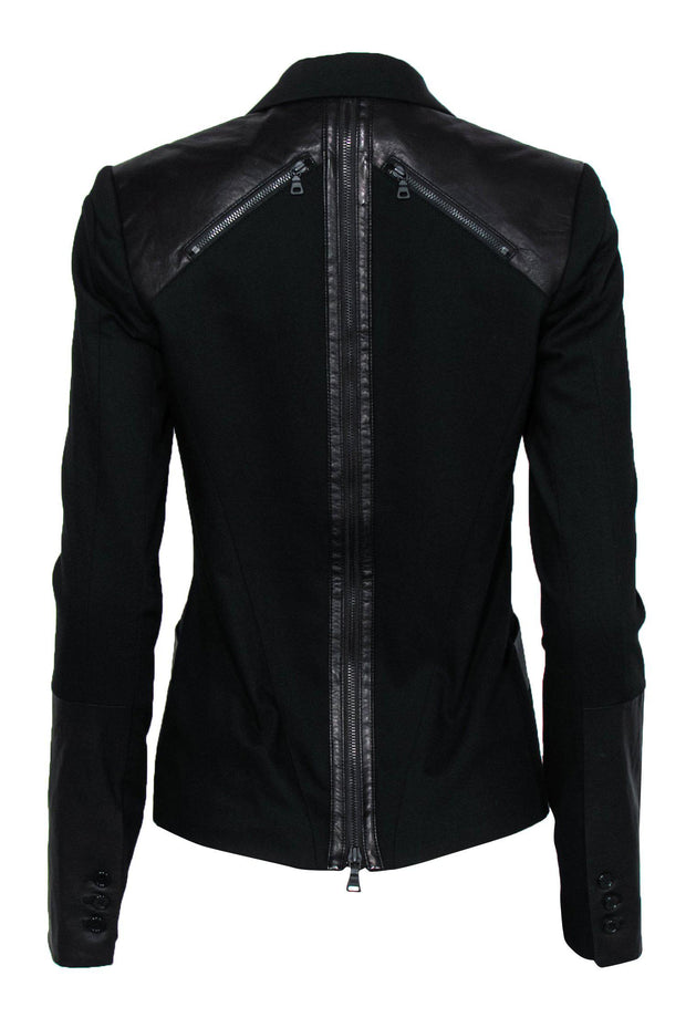 Current Boutique-Alice & Olivia - Black Double-Button Blazer w/ Leather Trim Sz S