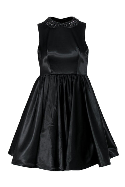 Current Boutique-Alice & Olivia - Black Fit & Flare Dress w/ Beaded Peter Pan Collar Sz 0