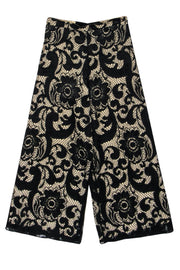 Current Boutique-Alice & Olivia - Black Floral Lace Wide Leg Trousers w/ Nude Underlay Sz 6