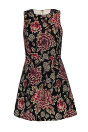 Current Boutique-Alice & Olivia - Black Floral Metallic Tapestry A-Line Dress Sz 10