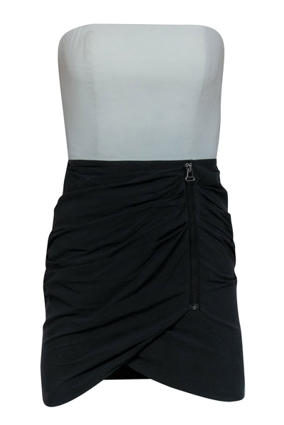 Current Boutique-Alice & Olivia - Black & Ivory Ruched Strapless Mini Dress Sz 0