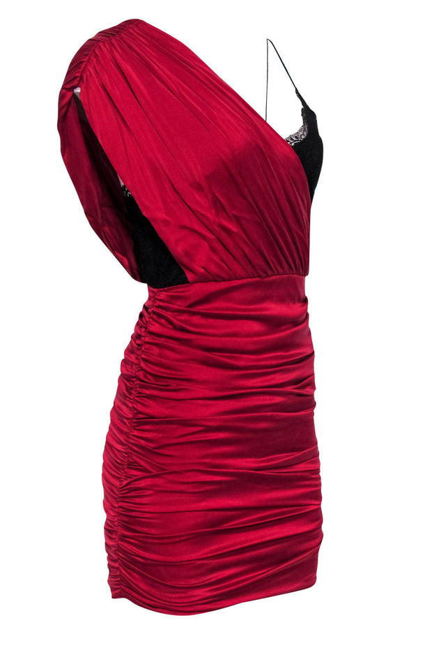 Current Boutique-Alice & Olivia - Black Lace & Draped Red Mini Dress Sz 4