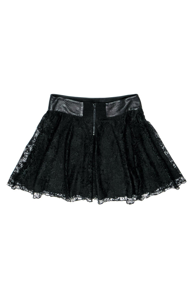 Current Boutique-Alice & Olivia - Black Lace Skirt w/ Leather Trim Sz 0