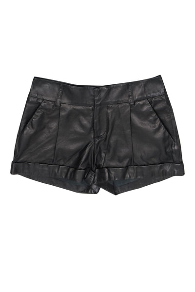 Current Boutique-Alice & Olivia - Black Leather Pleated Mid-Rise Shorts Sz 4