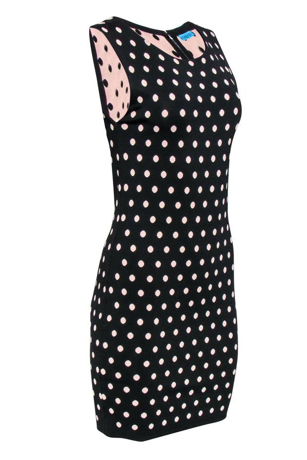Current Boutique-Alice & Olivia - Black & Light Pink Polka Dot Sleeveless Knit Bodycon Dress Sz M
