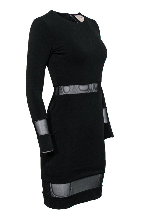 Current Boutique-Alice & Olivia - Black Long Sleeve Sheath Dress w/ Mesh Paneling Sz 6