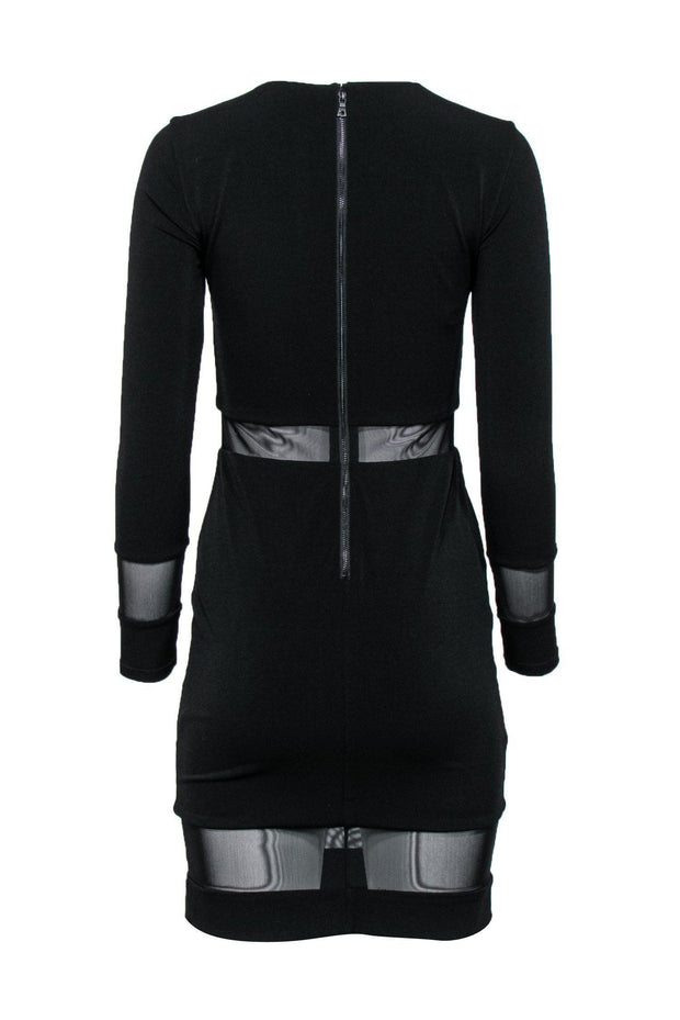 Current Boutique-Alice & Olivia - Black Long Sleeve Sheath Dress w/ Mesh Paneling Sz 6