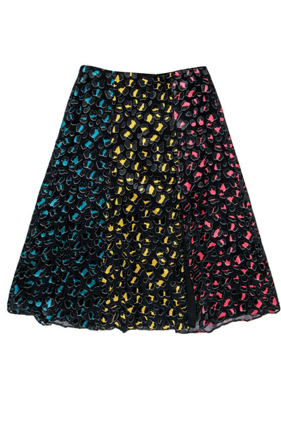 Current Boutique-Alice & Olivia - Black Midi Skirt w/ Multicolored Leopard Print Sz 10