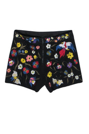 Current Boutique-Alice & Olivia - Black & Multicolor Floral Embroidered High Waisted Short Sz 2