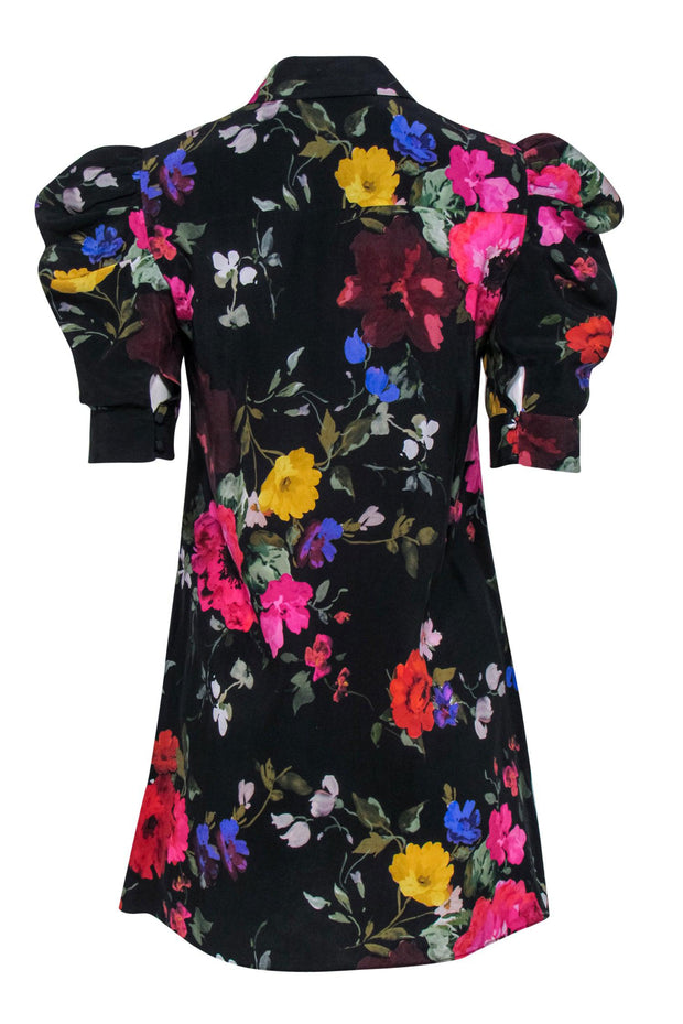 Current Boutique-Alice & Olivia - Black & Multicolor Floral Print Puff Sleeve Button-Up Dress Sz XS