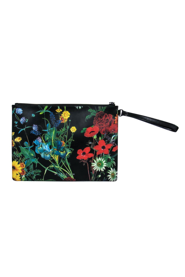 Current Boutique-Alice & Olivia - Black & Multicolor Floral Print Zippered Clutch