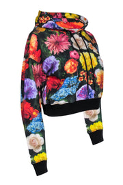 Current Boutique-Alice & Olivia - Black & Multicolored Floral Print Cropped Hoodie Sz M