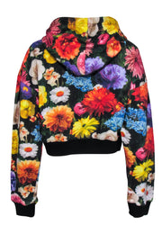 Current Boutique-Alice & Olivia - Black & Multicolored Floral Print Cropped Hoodie Sz M