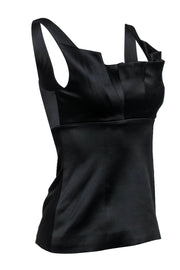 Current Boutique-Alice & Olivia - Black Pleated Satin Bustier-Style Top Sz XS
