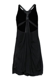 Current Boutique-Alice & Olivia - Black Racerback Sleeveless Silk Shift Dress w/ Cape Design Sz S