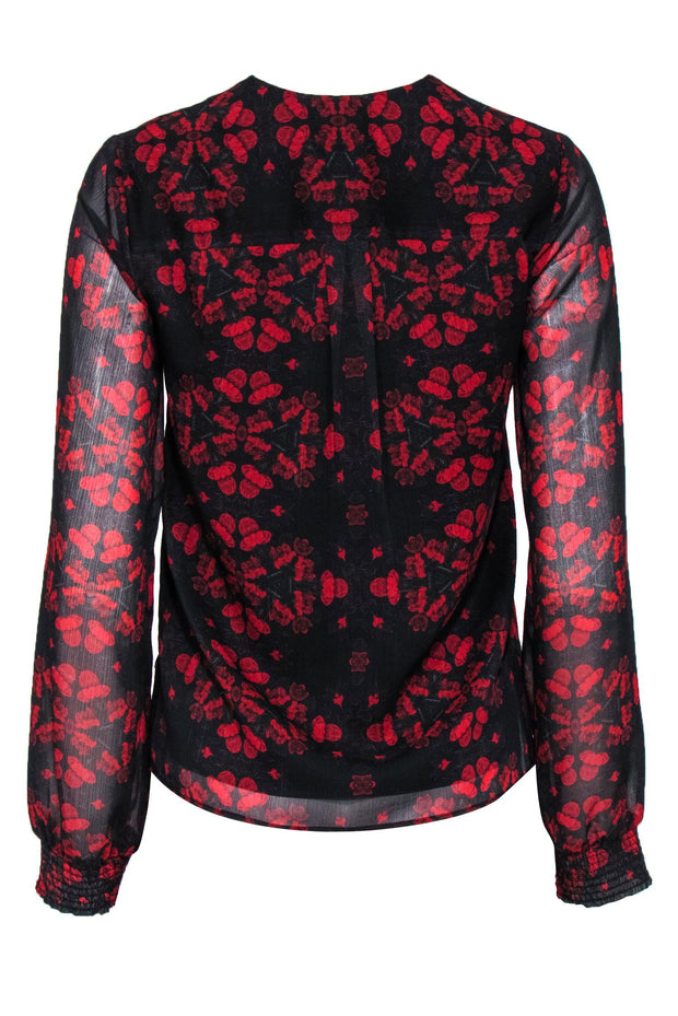 Current Boutique-Alice & Olivia - Black & Red Floral Print Long Sleeve Blouse Sz S