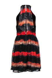 Current Boutique-Alice & Olivia - Black & Red Ombre Striped Textured Fit & Flare Dress Sz 12
