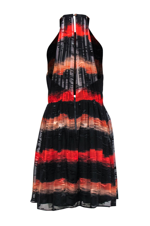 Current Boutique-Alice & Olivia - Black & Red Ombre Striped Textured Fit & Flare Dress Sz 12