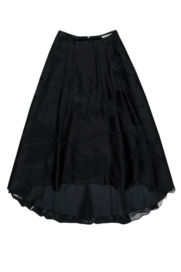 Current Boutique-Alice & Olivia - Black Satin High-Low Midi Skirt Sz 2