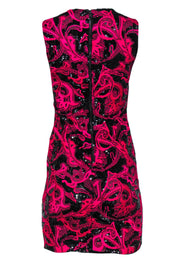 Current Boutique-Alice & Olivia - Black Sequin & Hot Pink Embroidered Sheath Dress Sz 6