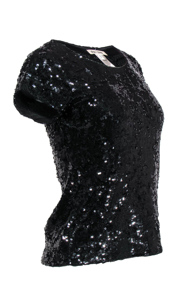 Current Boutique-Alice & Olivia - Black Sequin Short Sleeve Top Sz S