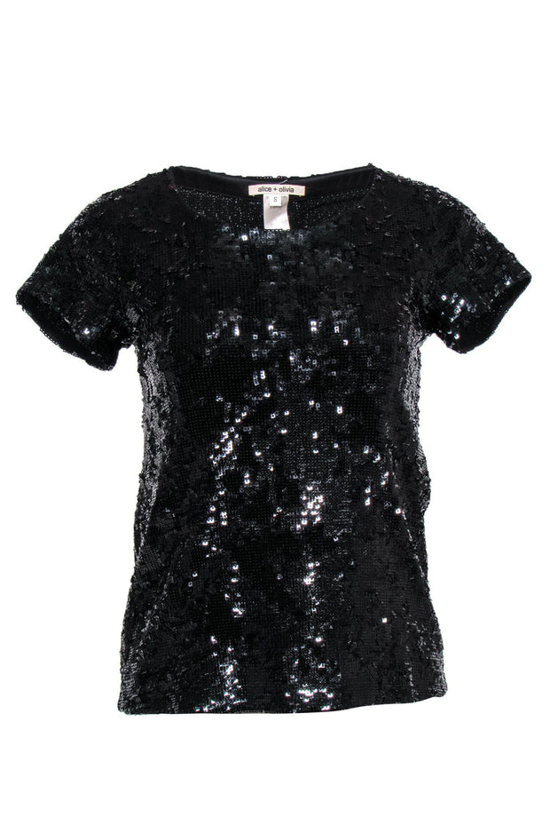 Current Boutique-Alice & Olivia - Black Sequin Short Sleeve Top Sz S