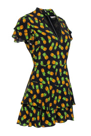 Current Boutique-Alice & Olivia - Black Short Sleeve Pineapple Print Ruffle Skort Dress Sz 4