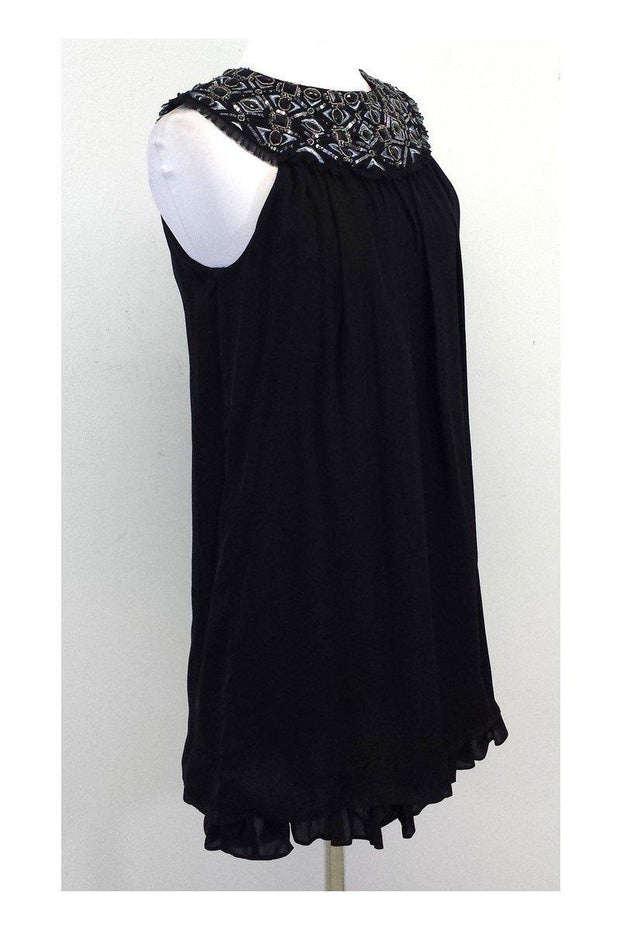 Current Boutique-Alice & Olivia - Black Silk Embellished Trapeze Dress Sz S