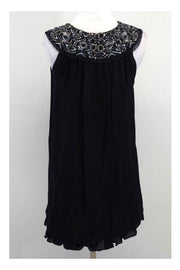 Current Boutique-Alice & Olivia - Black Silk Embellished Trapeze Dress Sz S