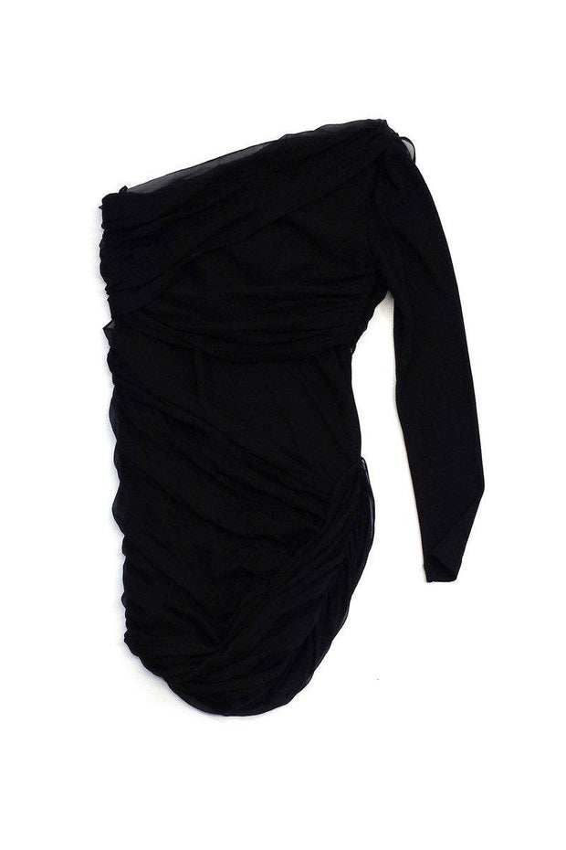 Current Boutique-Alice & Olivia - Black Silk One Shoulder Draped Dress Sz S