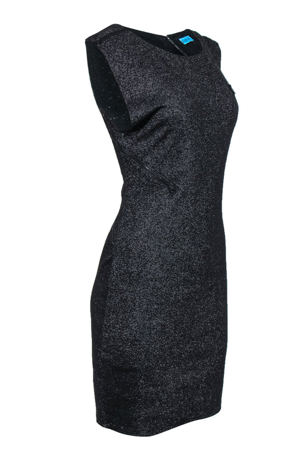 Current Boutique-Alice & Olivia - Black & Silver Bodycon Dress w/ Exposed Zipper Details Sz L