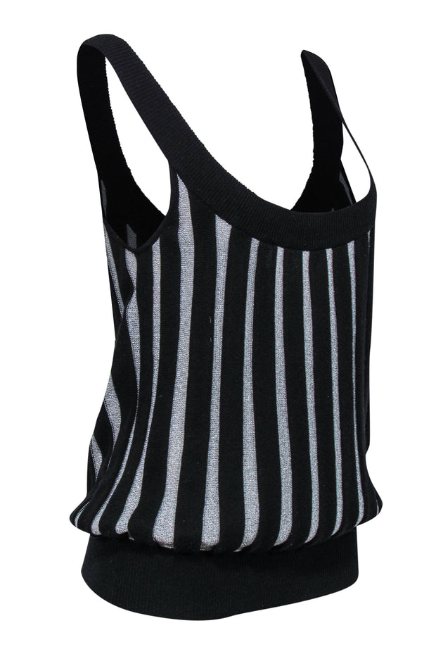 Current Boutique-Alice & Olivia - Black & Silver Sparkly Striped Knit Tank Sz M