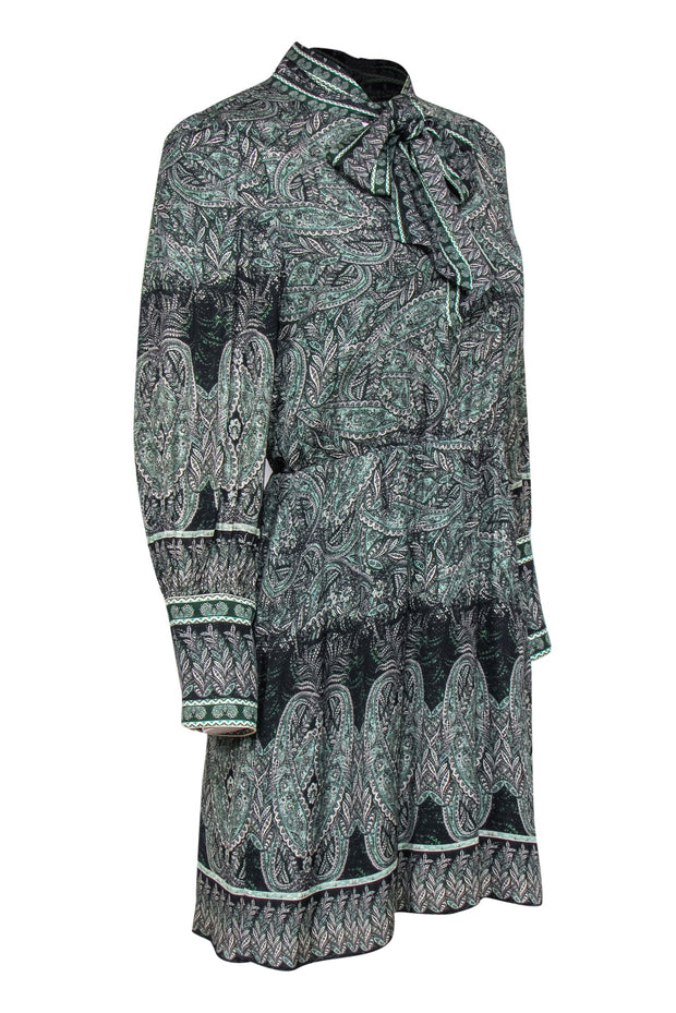 Current Boutique-Alice & Olivia - Black, White & Green Paisley Print Dress Sz 6