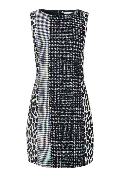 Current Boutique-Alice & Olivia - Black & White Houndstooth, Plaid & Leopard Print Shift Dress Sz 10
