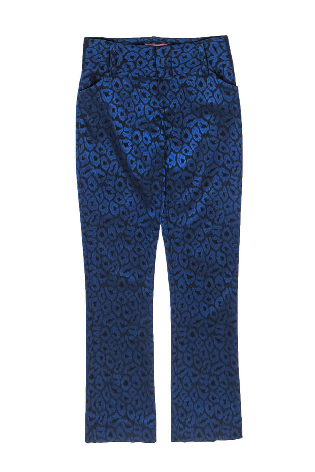 Current Boutique-Alice & Olivia - Blue & Black Leopard Print Slim Dress Pants Sz 4