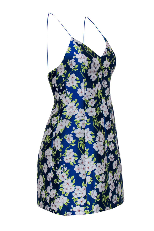 Current Boutique-Alice & Olivia - Blue & White Floral Print Sleeveless A-Line Dress Sz 2