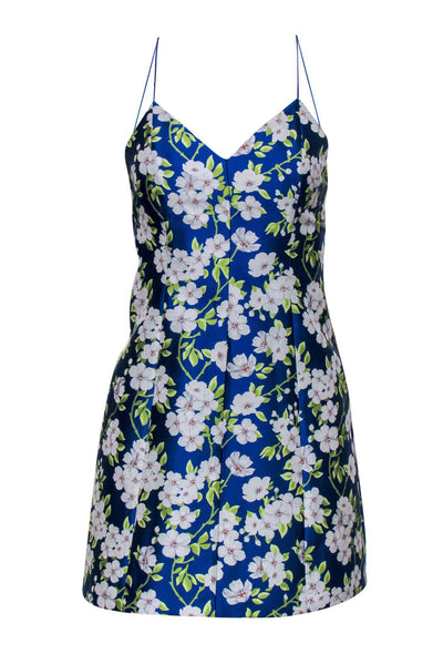 Current Boutique-Alice & Olivia - Blue & White Floral Print Sleeveless A-Line Dress Sz 2