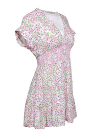 Current Boutique-Alice & Olivia - Blush & Green Disty Floral Print Smocked Waistline Fit & Flare Sundress Sz 2