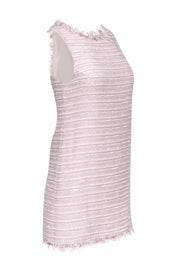 Current Boutique-Alice & Olivia - Blush & White Metallic Tweed Shift Dress w/ Fringe Sz XS