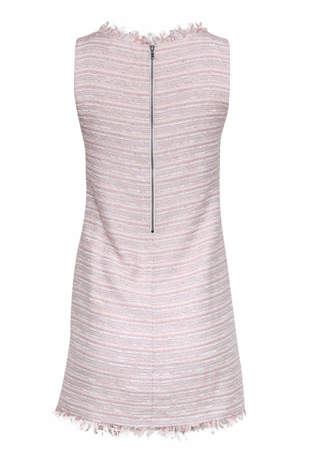 Current Boutique-Alice & Olivia - Blush & White Metallic Tweed Shift Dress w/ Fringe Sz XS