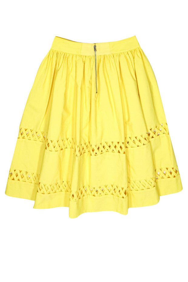 Current Boutique-Alice & Olivia - Bright Yellow Morina Lattice-Trim Skirt Sz 4