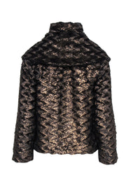 Current Boutique-Alice & Olivia - Bronze Faux Fur Cropped Jacket w/ Long Lapels & Pockets Sz S