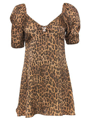 Current Boutique-Alice & Olivia - Brown Abstract Leopard Print "Dana" Puff Sleeve Mini Dress Sz 0